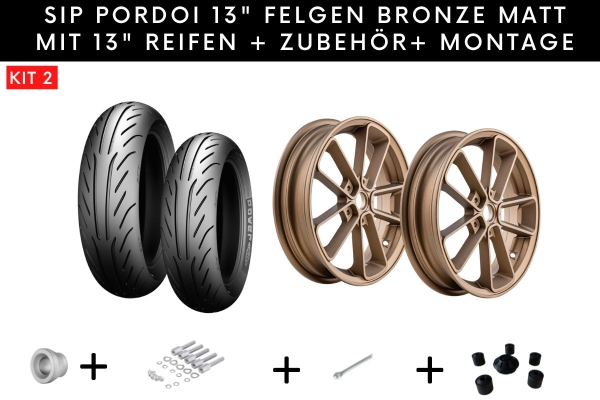 SIP PORDOI 13 Zoll Felgen KIT bronze matt mit Michelin City Grip2 130+140